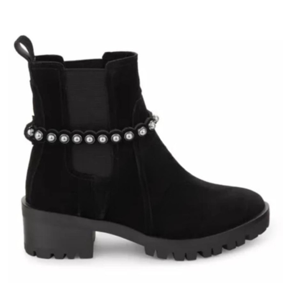 Karl Lagerfeld Suede Ankle Boots with Studded Strap - NWOT - Picture 1 of 5